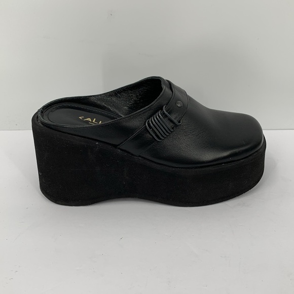 Caligula chunky clogs shoe wedge platform black leather slide Israel clunky 35 5 - Picture 1 of 7